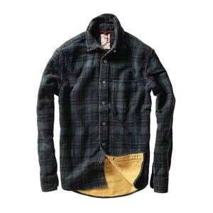 NEW RELWEN men's chamois-lined flannel shirt in green/navy/black plaid
